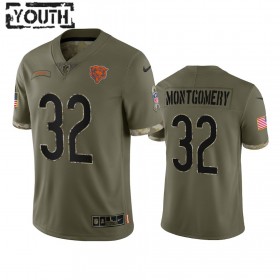 Maillot Enfant Chicago Bears David Montgomery 32 Olive 2022 Salute To Service Limited